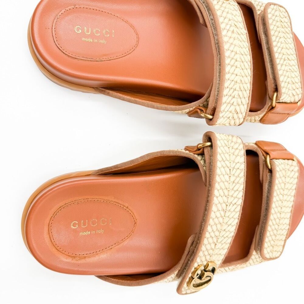 Gucci GG Logo Monogram Raffia Sandals Slides EU 38 US 8 - Picture 5 of 12